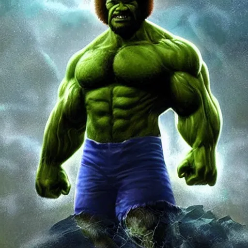 Image similar to photomanipulation of BOB ROSS as hulk, marvel