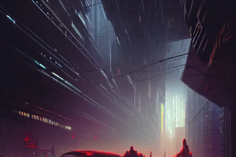 Image similar to gigantic cyberpunk megastructure, sidewalk, size comparsion, night, dramatic lighting, chiaroscuro, high detail, painted by greg rutkowski, painted by igor kieryluk, painted by raymond swanland, trending on artstation