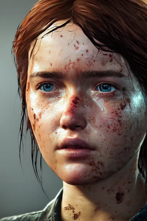 Image similar to ultra detailed facial portrait of ellie from the last of us part 2, micro expressions, highly detailed, trending on artstation, cinematic lightning, sharp focus, illustration, 8 k, elegant