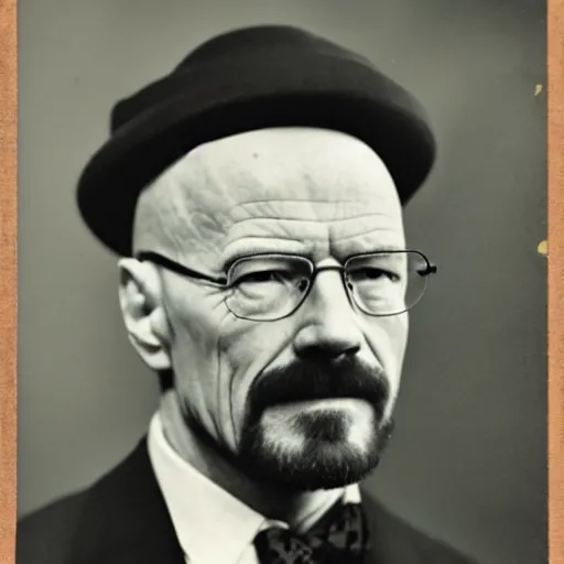 Prompt: walter white, wearing an ornate suit, portrait, vintage photograph