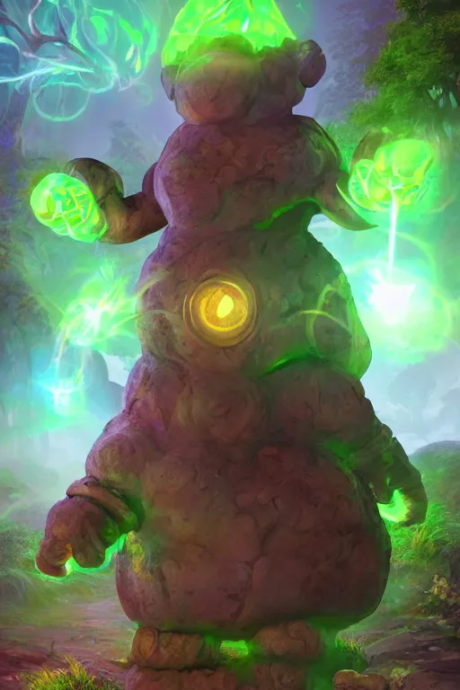 Image similar to arcane fantasy art giant golem elemental wood rock bastion forged gemstone enchanted forest troll, global illumination ray tracing hdr fanart arstation by sung choi and eric pfeiffer and gabriel garza and casper konefal lisa frank zbrush central hardmesh radiating a glowing aura