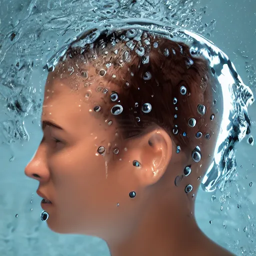 Image similar to a human head logo icon water art manipulation, white background, futuristic, glowing, hyper realistic, ray tracing, realistic water splashes, sharp focus, long shot, 8 k resolution, cinematic, photoshop art