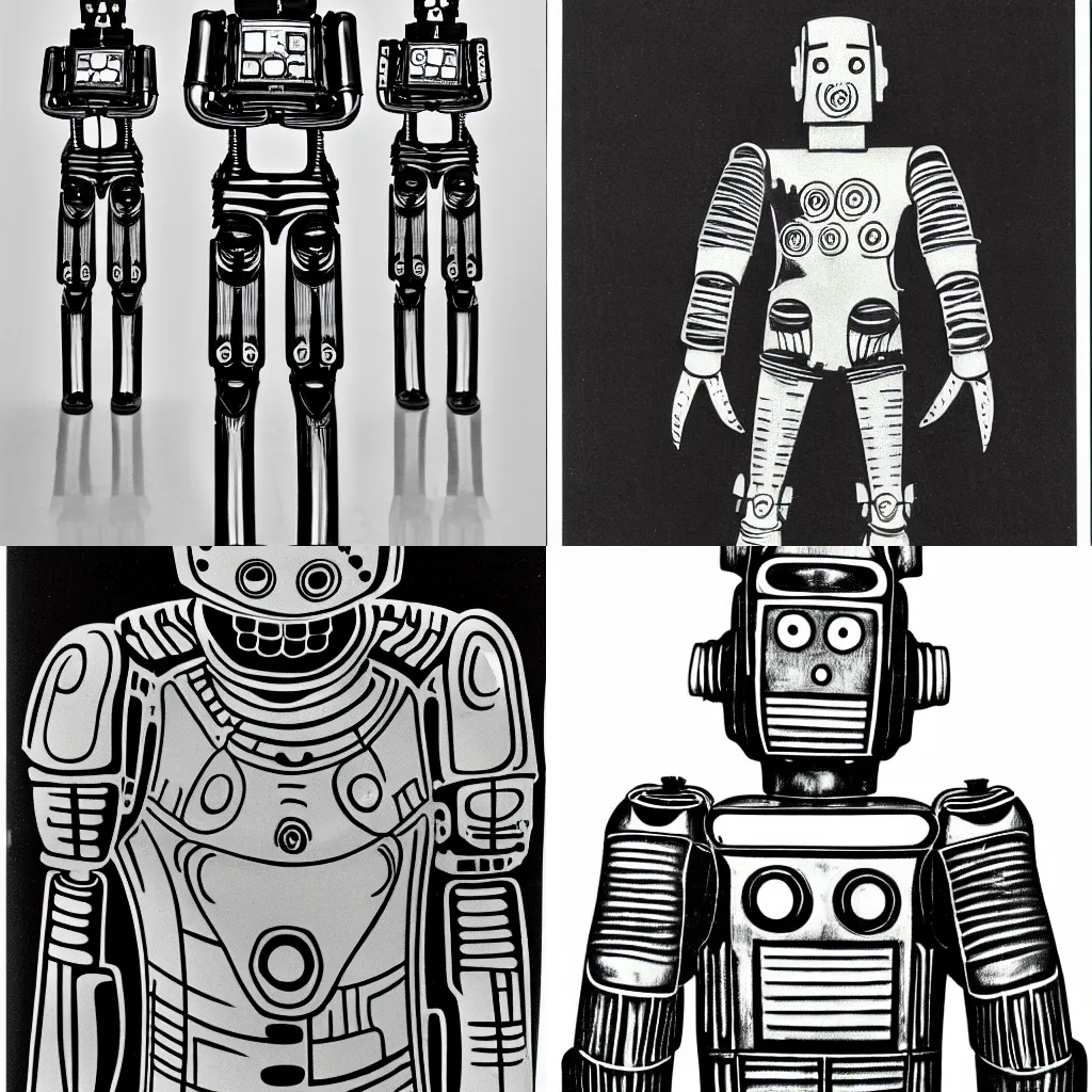 Prompt: Cyberman, creepy, black and white, 1960s, handles