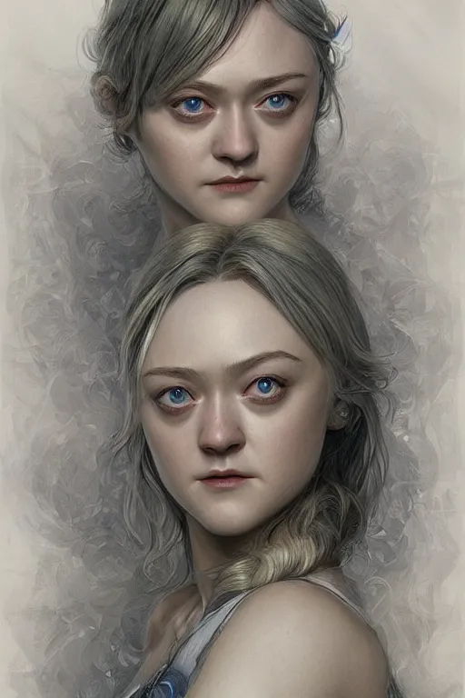 Prompt: Dakota Fanning as a ruggedly handsome hero, intricate, elegant, highly detailed, centered, digital painting, artstation, concept art, smooth, sharp focus, illustration, art by artgerm and donato giancola and Joseph Christian Leyendecker, WLOP