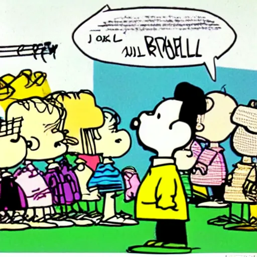 Image similar to charlie brown at a music festival. By charles Schulz