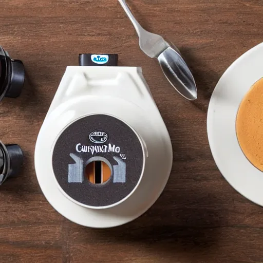 Prompt: k-cup pancake mix machine, product marketing photo