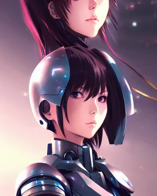 Image similar to portrait Anime Girl in mecha armor in night tokyo Sharp fine face pretty face, realistic shaded Perfect face, fine details. Anime. cyberpunk realistic shaded lighting by katsuhiro otomo ghost-in-the-shell, magali villeneuve, artgerm, rutkowski Jeremy Lipkin and Giuseppe Dangelico Pino and Michael Garmash and Rob Rey