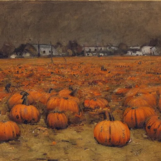 Image similar to a field of rotting pumpkins, by Sir James Guthrie, hyperrealism