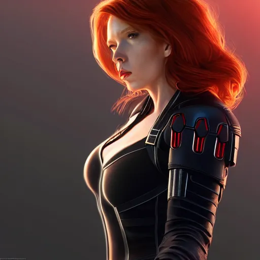 Image similar to Donald Trump as black widow, au naturel, hyper detailed, digital art, trending in artstation, cinematic lighting, studio quality, smooth render, unreal engine 5 rendered, octane rendered, art style by klimt and nixeu and ian sprigger and wlop and krenz cushart