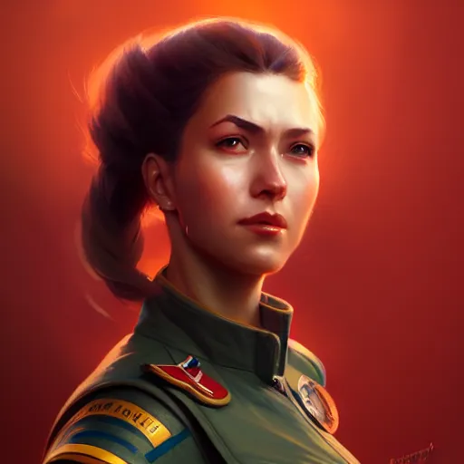 Image similar to Portrait of a charming lady fighter pilot, highly detailed, digital painting, artstation, concept art, smooth, sharp focus, illustration by Artgerm and Greg Rutkowski