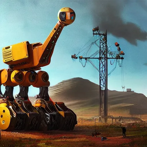Prompt: giant quadrupedal mining robot, four legs, highly detailed body, industrial robot, photorealistic camera shot, in the style of simon stalenhag