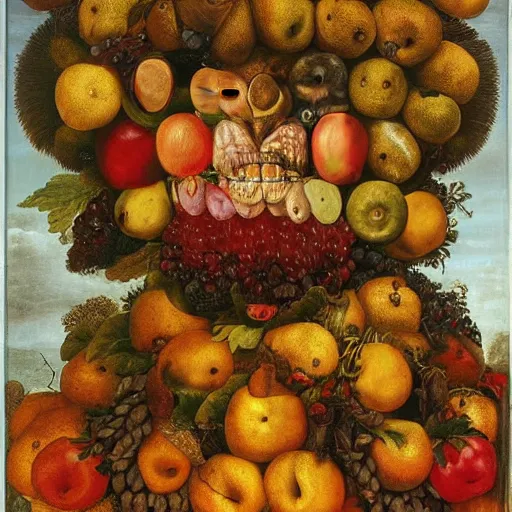 Prompt: a head made out of fruit by giuseppe arcimboldo, oil on canvas n 9