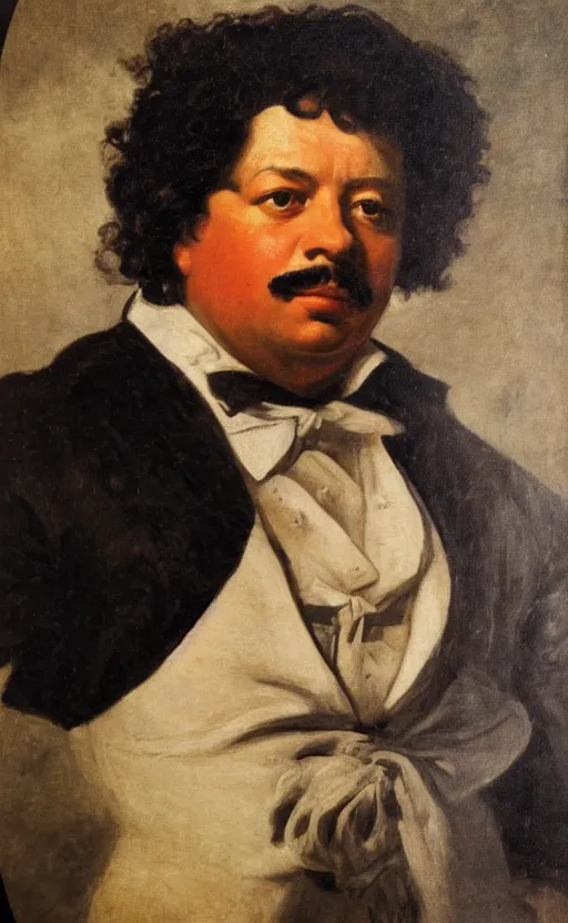 Image similar to Portrait of Alexandre Dumas, oil on canvas, highly detailed, by Delacroix, 8k