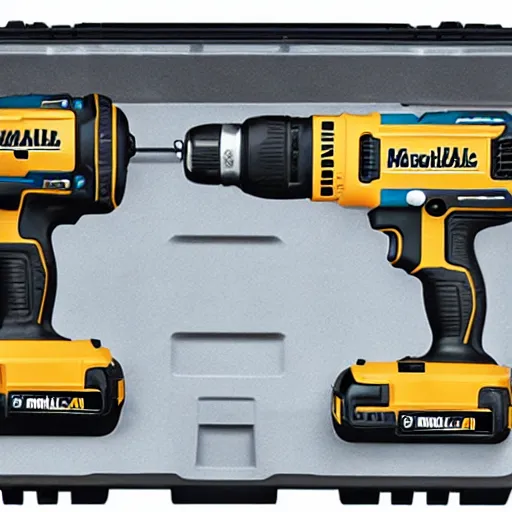 Prompt: makita dewalt milwaukee drill drivers impact drivers fujifilm