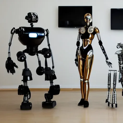 Prompt: a room where supermodel robot parts come alive