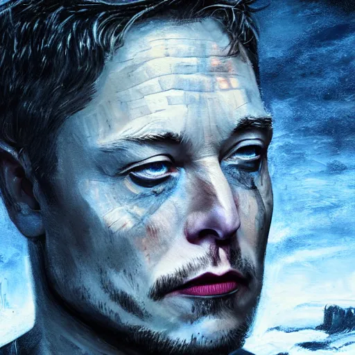 Prompt: Elon musk in game of thrones, he is the night king, oil painting, highly detailed