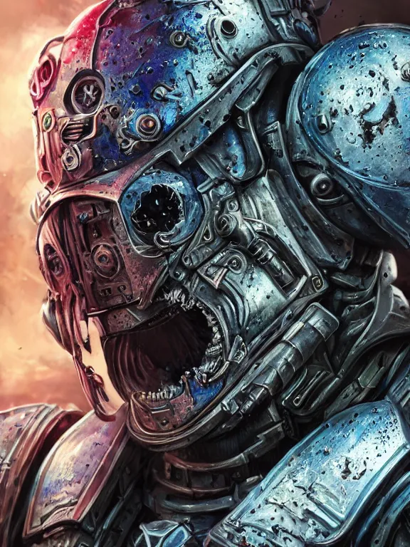 Prompt: portrait art of 8k ultra realistic undead space marine , intricate high tech helmet , detailed intricate ornate space suit,decaying, cybernetic, full of colour, cinematic lighting, battered, trending on artstation, 4k, hyperrealistic, focused, extreme details,unreal engine 5, cinematic, masterpiece, art by ayami kojima, giger