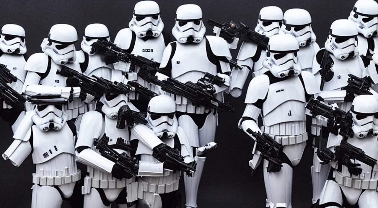 Image similar to star wars stormtroopers shooting donald trump with blasters
