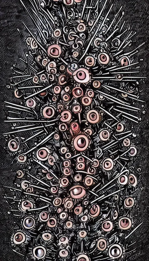 Image similar to a storm vortex made of many demonic eyes and teeth, by steve argyle