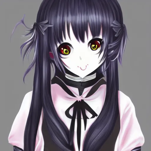 Prompt: kawaii expressionless gothiclolita syle anime girl with long silver hair by naka tsukashi