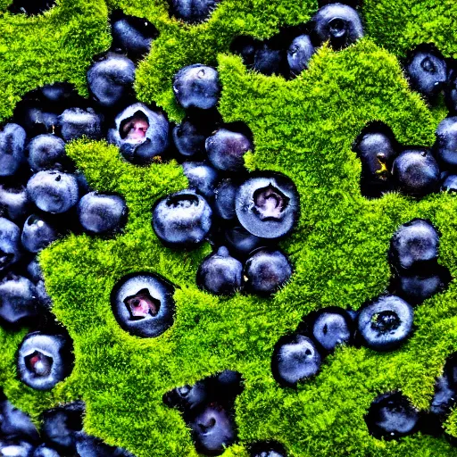 Image similar to closeup of a leafy blueberry bush in nordic forest with moss and twigs. Digital art. 4K. Artistic. Detailed drawing. Trending on artstation.