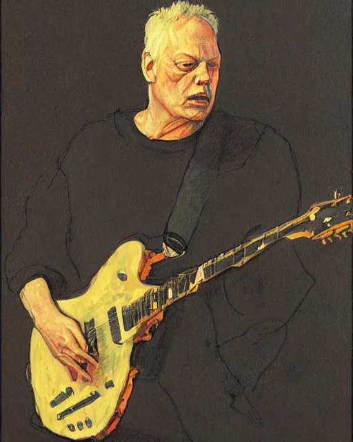 Image similar to portrait of david gilmour by greg rutkowski in the style of egon schiele