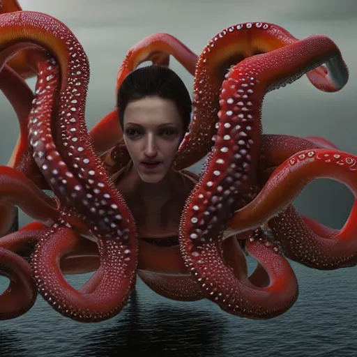 Image similar to hyperrealism simulation of parallel universe highly detailed human octopuses'wearing transperant jackets floating in new - york in surreal scene from art house movie from future by caravaggio rendered blender and octane render