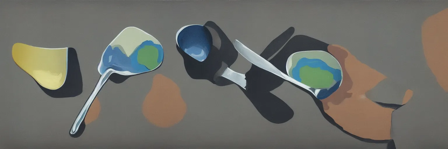 Prompt: fork knife spoon painting magritte