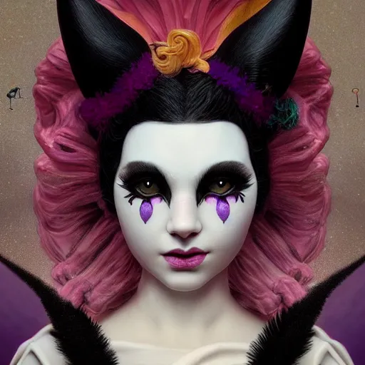 Image similar to picture generation, soft painting curiosities carnival, beautiful cat head hybrid in full long dress, accurate features, focus, very intricate ultrafine details, black white purple volumetric clouds, award winning masterpiece, octane render 8 k hd, tom bagshaw artstyle