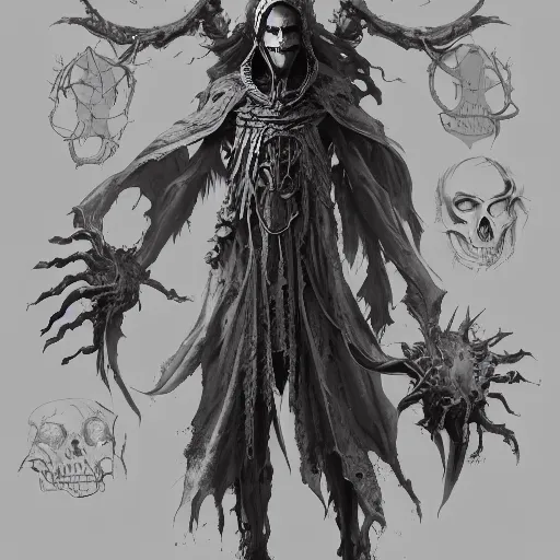 Image similar to vecna the arch lich design, character sheet, Moebius, Greg Rutkowski, Zabrocki, Karlkka, Jayison Devadas, Phuoc Quan, trending on Artstation, 8K, ultra wide angle, zenith view, pincushion lens effect.