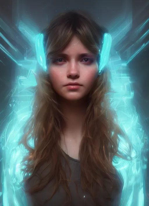 Image similar to glowwave girl portrait, hyper detailed, digital art, trending in artstation, cinematic lighting, studio quality, smooth render, unreal engine 5 rendered, octane rendered, art style by klimt and nixeu and ian sprigger and wlop and krenz cushart