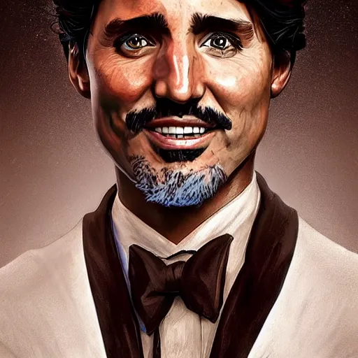 Image similar to portrait justin trudeau blackface!, sci - fi and fantasy, intricate highly detailed digital painting, artstation, concept art, smooth and sharp focus, illustration, art by tan zi and ayanamikodon and alphonse mucha and wlop