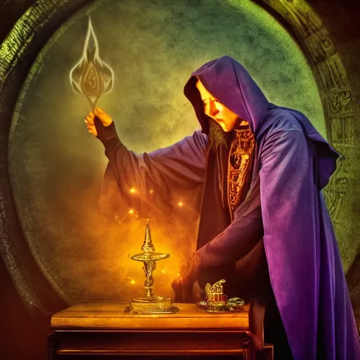 Image similar to a warlock is casting a magic spell, mystic, fantasy, magic, award winning photography, hdr, studio lighting medium close shot, mucha style,