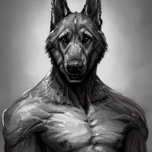 Image similar to a wounded humanoid german shepherd beast - man in military style, sitting on the bed, highly detailed portrait, digital painting, artstation, concept art, smooth, sharp foccus ilustration, artstation