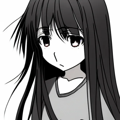 Image similar to arisu shimada crying and pouting, black and white, 2 d art, anime art, headshot, cute, kawaii, moe