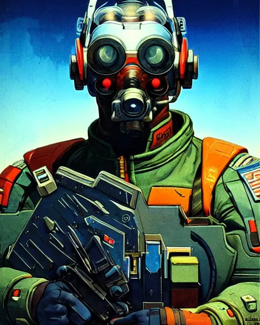 Image similar to soldier 7 6 from overwatch, character portrait, portrait, close up, concept art, intricate details, highly detailed, vintage sci - fi poster, retro future, in the style of chris foss, rodger dean, moebius, michael whelan, and gustave dore