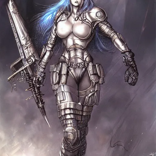 Image similar to mech warrior, by luis royo, retro fantasy, details, digital, artstation