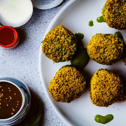 Image similar to high resolution photo of falafel, michelin star, very tasty, food photography, instagram, trending