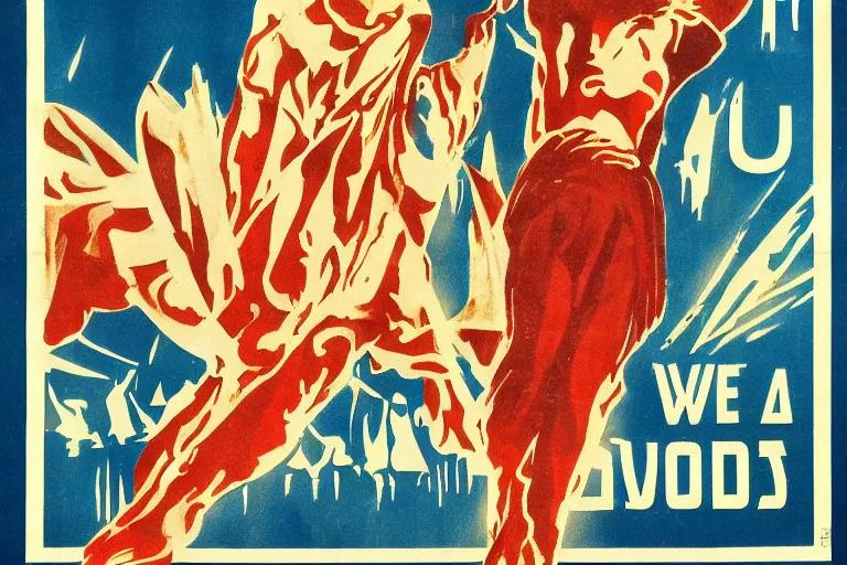 Image similar to we are as gods - soviet propaganda poster