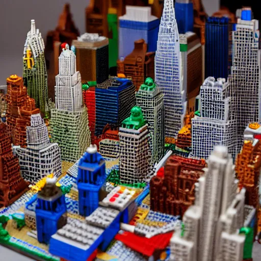 Prompt: model of manhattan made from legos, dslr,