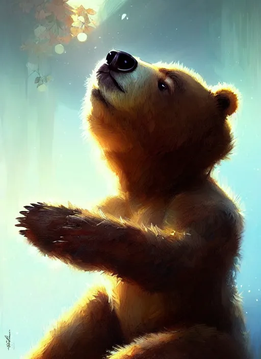 Image similar to cute cartoon bear, sharp focus, illustration, highly detailed, digital painting, concept art, matte, art by wlop and artgerm and greg rutkowski and alphonse mucha, masterpiece