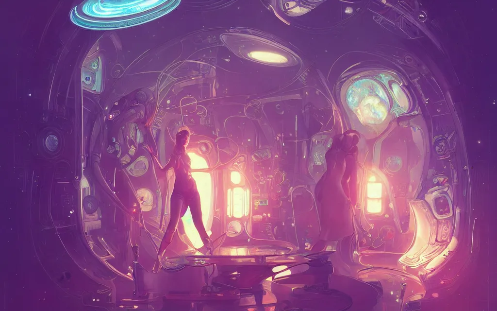 Prompt: astronaut girl catched an human structure alien inside an ufo, ssci-fi, neon light and fantasy, intricate and very very beautiful and elegant, highly detailed, digital painting, artstation, concept art, smooth and sharp focus, illustration, art by tian zi and WLOP and alphonse mucha