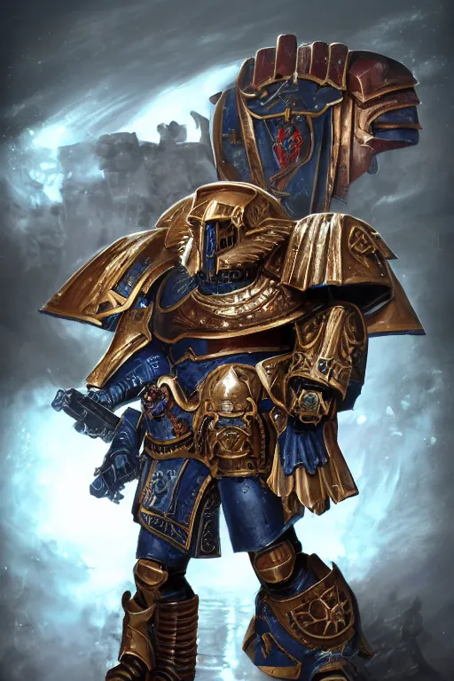 Image similar to armor portrait heros warhammer 4 0 k horus heresy fanart - the primarchs emperor by johannes helgeson animated with vfx concept artist & illustrator global illumination ray tracing hdr fanart arstation zbrush central hardmesh 8 k octane renderer comics stylized