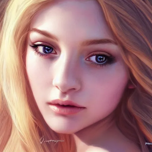 Image similar to a gorgeous female photo, professionally retouched, soft lighting, wearing sundress, illuminated by moonlight, realistic, smooth face, blonde goddess, luscious lips, perfect eyes, wide angle, sharp focus on eyes, 8 k high definition, insanely detailed, intricate, elegant, art by artgerm and wlop