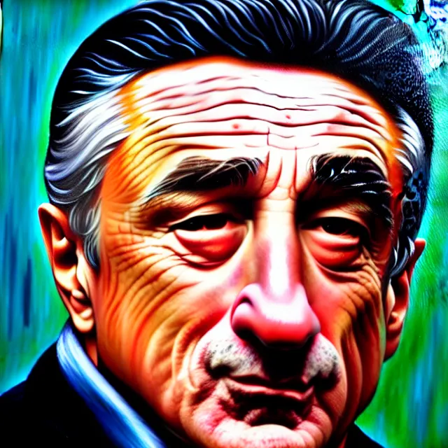 Prompt: a professional oil painting of Robert DeNiro, best on artstation, astonishing, impressive, outstanding, epic, cinematic, stunning, gorgeous, much detail, much wow, masterpiece.
