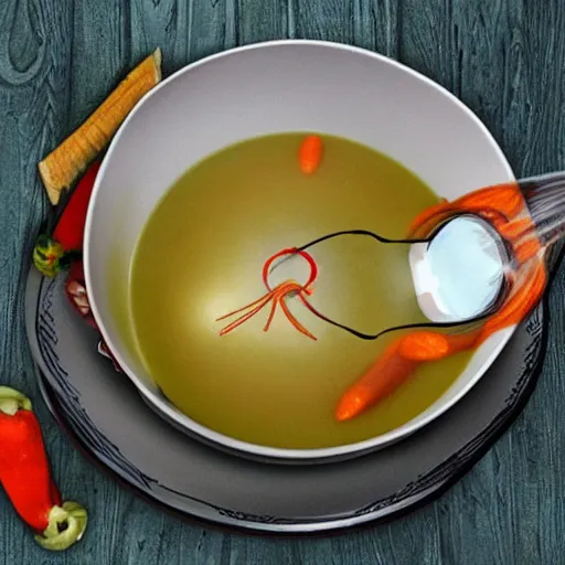 Image similar to bowl of soup that is a portal to another dimension