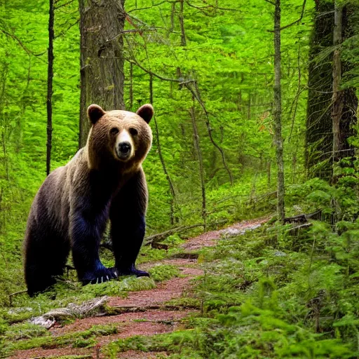 Image similar to a bear walking in the forrest. the bear is enormous