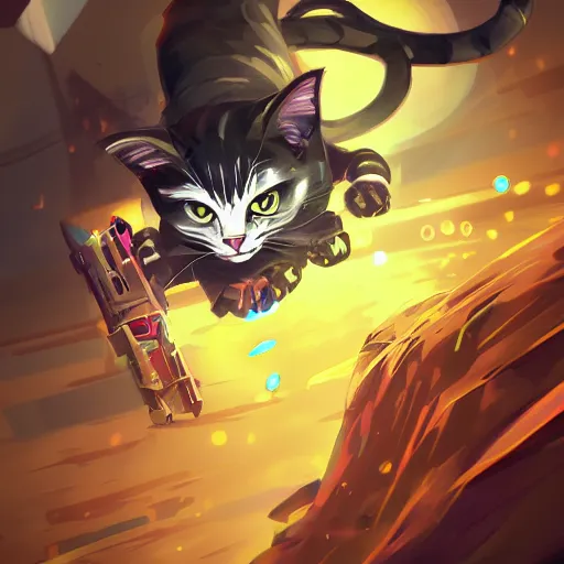 Image similar to cute angry ninja cyberpunk cat fighting with a lase sword, artstation, highly detailed, colorfull, digital painting, deep focus, sharp, smooth, rossdraws