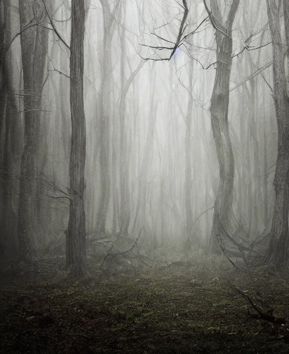 Image similar to xenomorph dark forest with trees all merge, dark mist colors, giger background liminal void, digital art, cinematic lighting, realistic, award winning photograph, various refining methods, micro macro autofocus