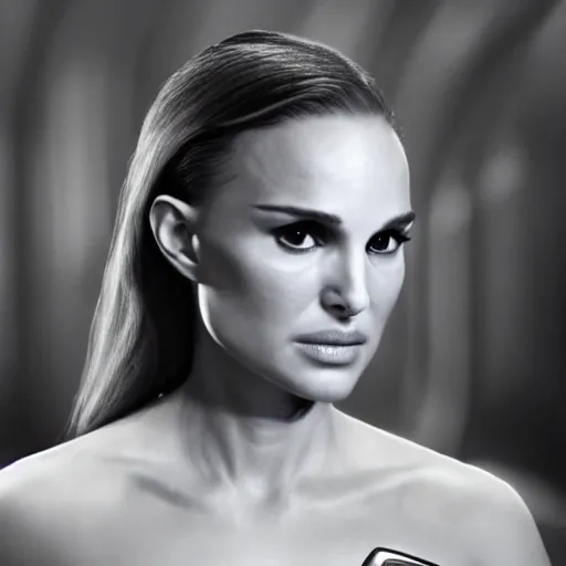 Image similar to Natalie Portman in Star Trek, ¾ view, (EOS 5DS R, ISO100, f/8, 1/125, 84mm, postprocessed, crisp face, facial features)